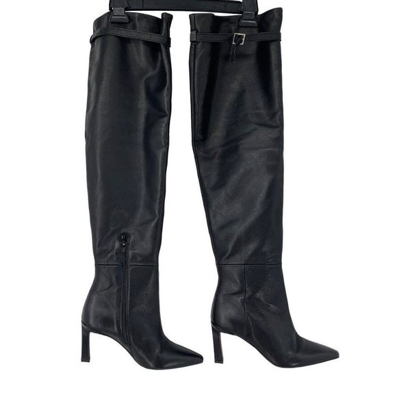 Asos Faux Leather Boots Sz 6 Over the Knee Adjustable Thigh Strap Buckle 3768 - Picture 10 of 16